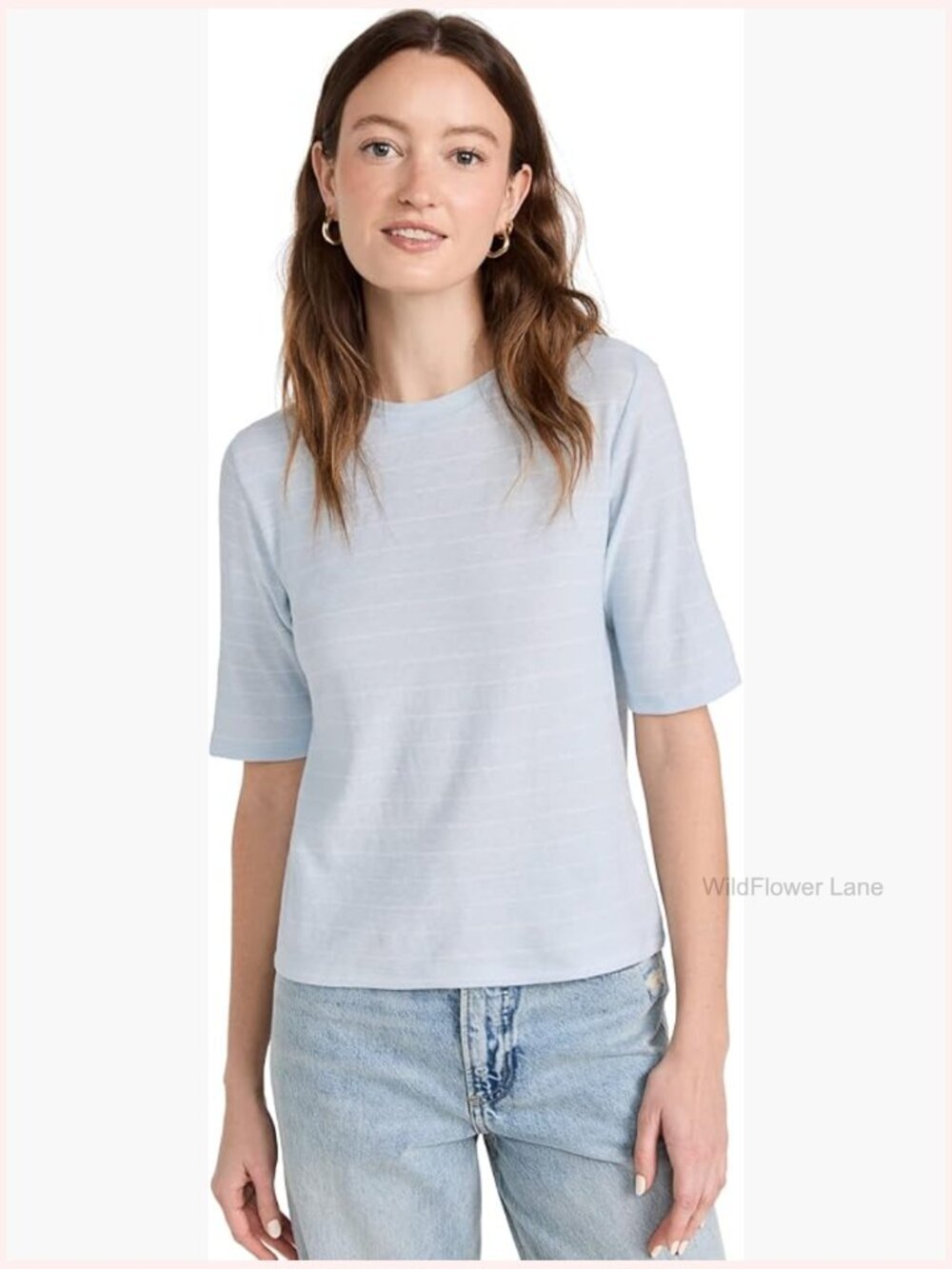 Striped Relaxed Elbow Sleeve Crew Tee - Women's T-Shirt